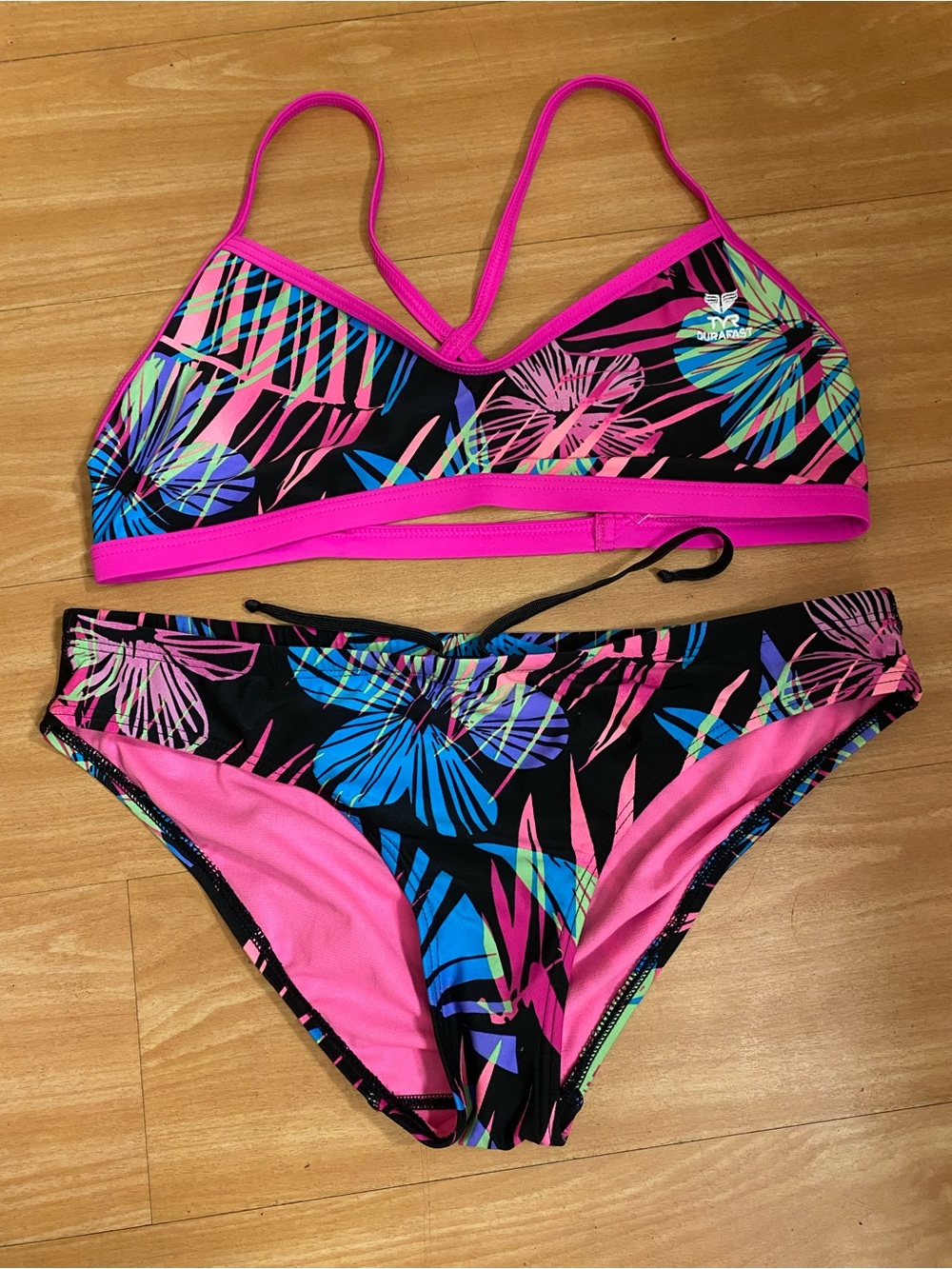 Women's Tropical Print Bikini Set - Hot Pink Trim